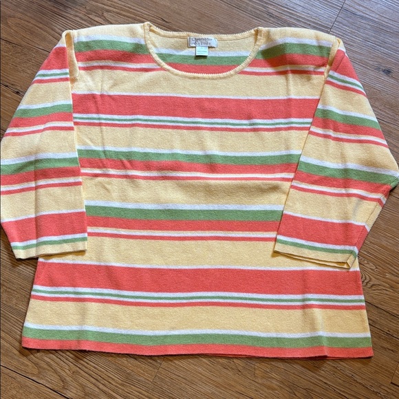 Christopher & Banks Sweaters - Christopher & Banks Yellow, Green, and Coral Striped Sweater